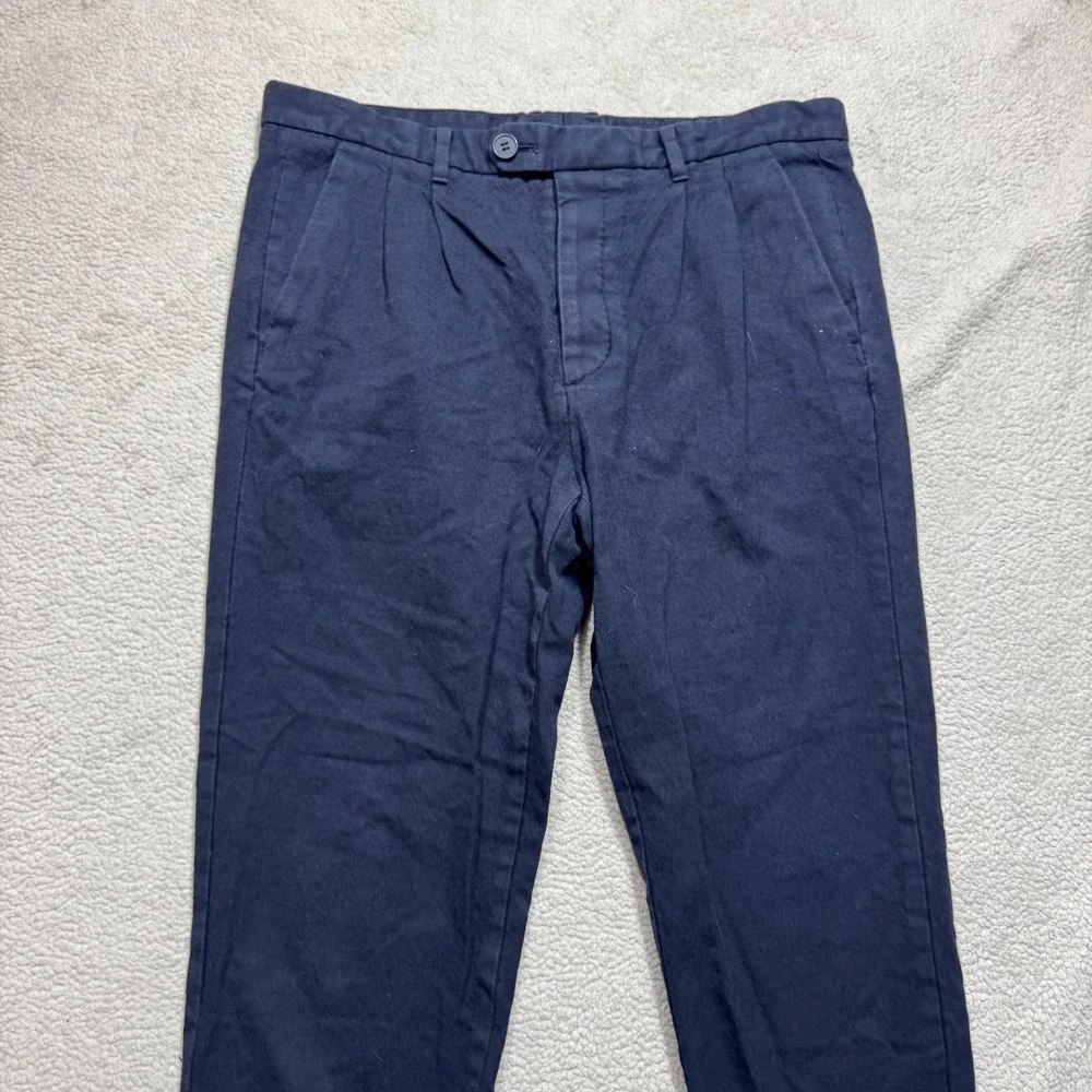 AllSaints Pants Mens 32 Black Pleated Cotton Wool Button Fly Chino Trousers Crop